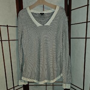 Striped V-Neck Sweater in Black and White